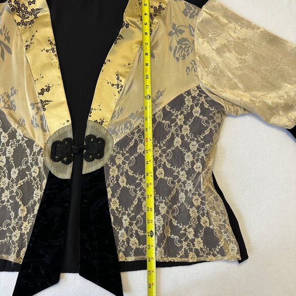 Spencer Alexis Y2K Kimono Top Size 2X Tan Black Floral Lace Velvet Fairy READ - Picture 13 of 16